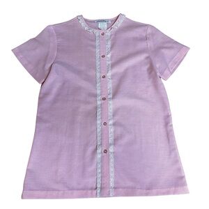 Vintage 70s Lucky Winner Blouse Womens Medium Pink White Scalloped Ruffle